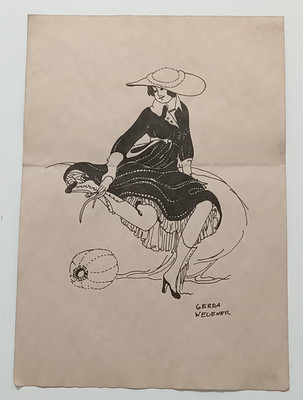 Gerda Wegener Drawing on paper (Handmade) signed and stamped mixed media.