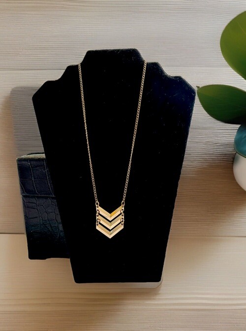 Chevron Patterned Multilayered Gold Tone Pendant … - image 1