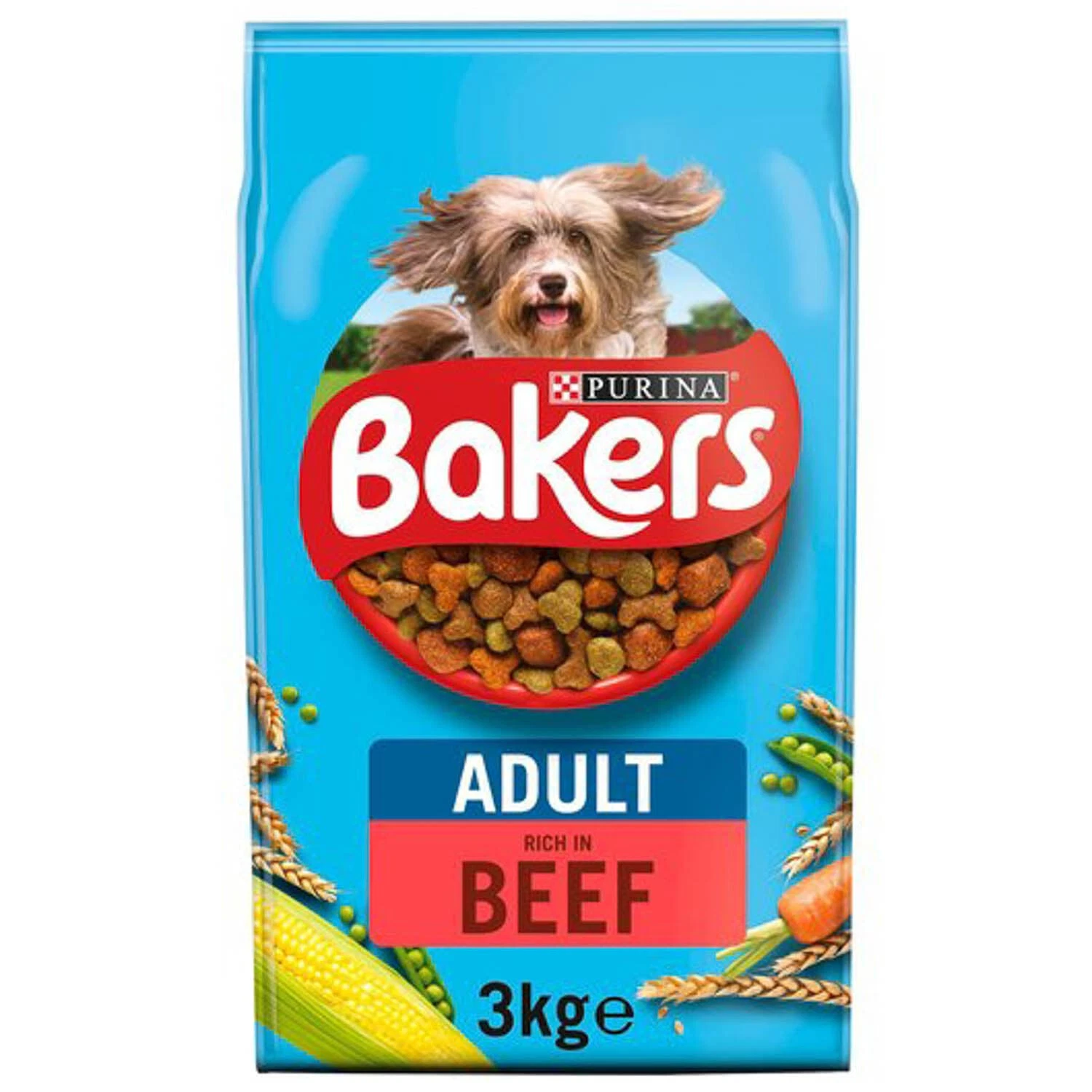 3kg Bakers Dog Food Dry Food For Active Working Adult Dogs - Beef & Vegetable
