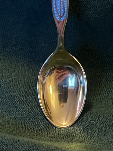 Mid Century TH Marthinsen Sterling Norway Enamel Demitasse Spoon Blue About 4” - Picture 3 of 6
