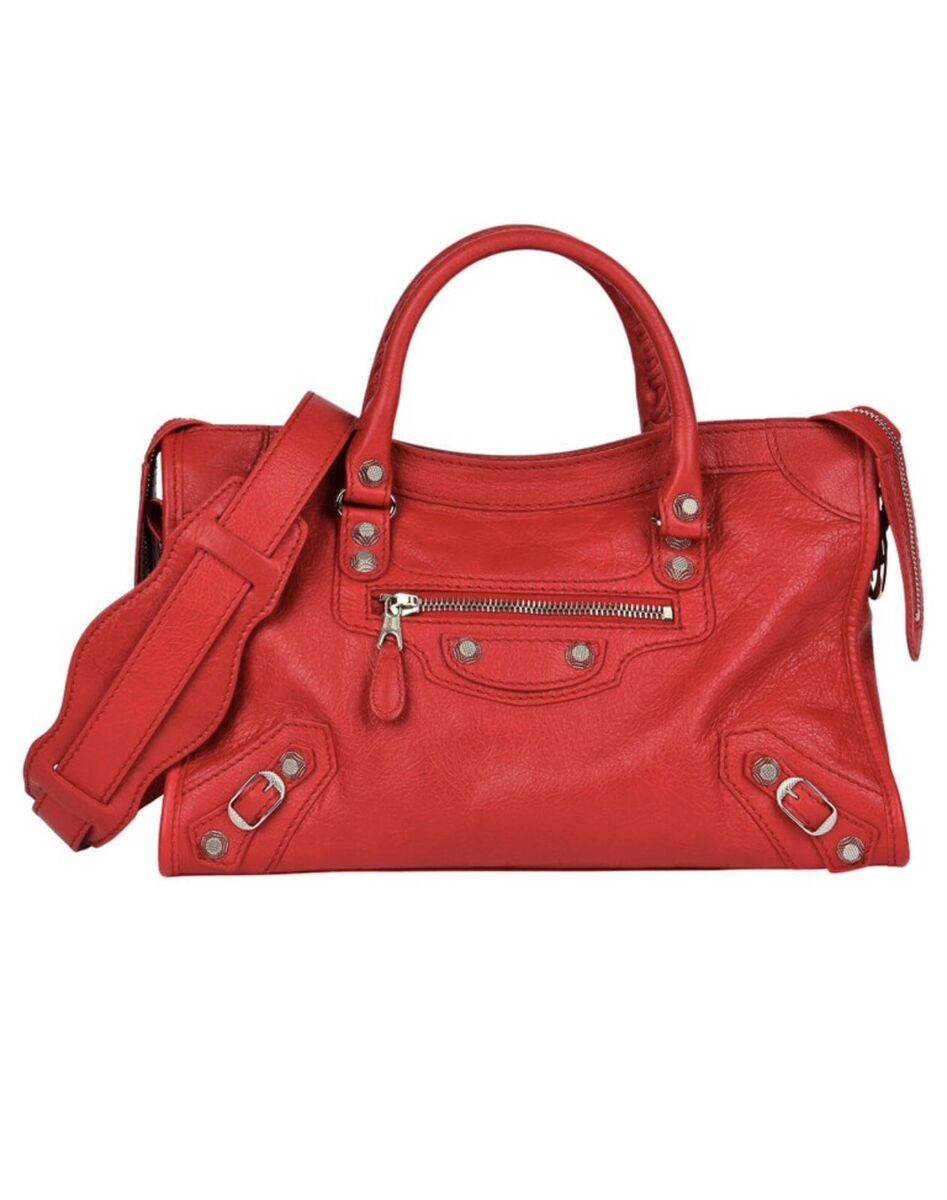 BALENCIAGA Red Aged Lambskin City Double Top Handle BALENCIAGA Red Aged Lambskin City Double Top Handle