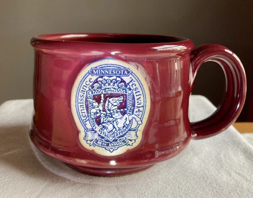 Vintage Deneen Pottery Mug Cup Oxblood Glaze 1996 Minnesota Renaissance Festival