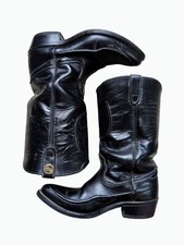 Vintage Double H Thick Black Leather Western Cowboy Boots Mens Size 7.5 EE