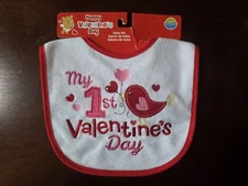 NWT Neat Solutions One Size My 1st Valentine's Day white red pink cloth baby bib
