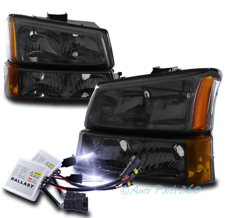 For 03-06 Chevy Silverado Avalanche Headlight+Bumper Smoke/Amber +10K Xenon  HID