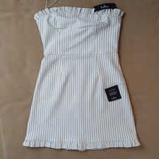 Lulus Little Lovely White Pinstripe Strapless Mini Dress Size M NWT