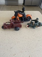 3 Vintage Cast Iron Police Motorcycle Toys Free Shipping Lot Of 3