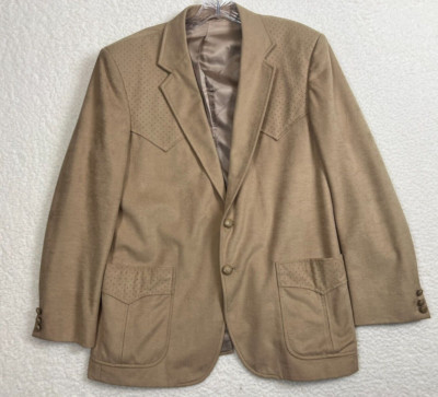 Circle S Blazer Mens 44 R Western Tan Suede Sport Coat Made In USA Vintage