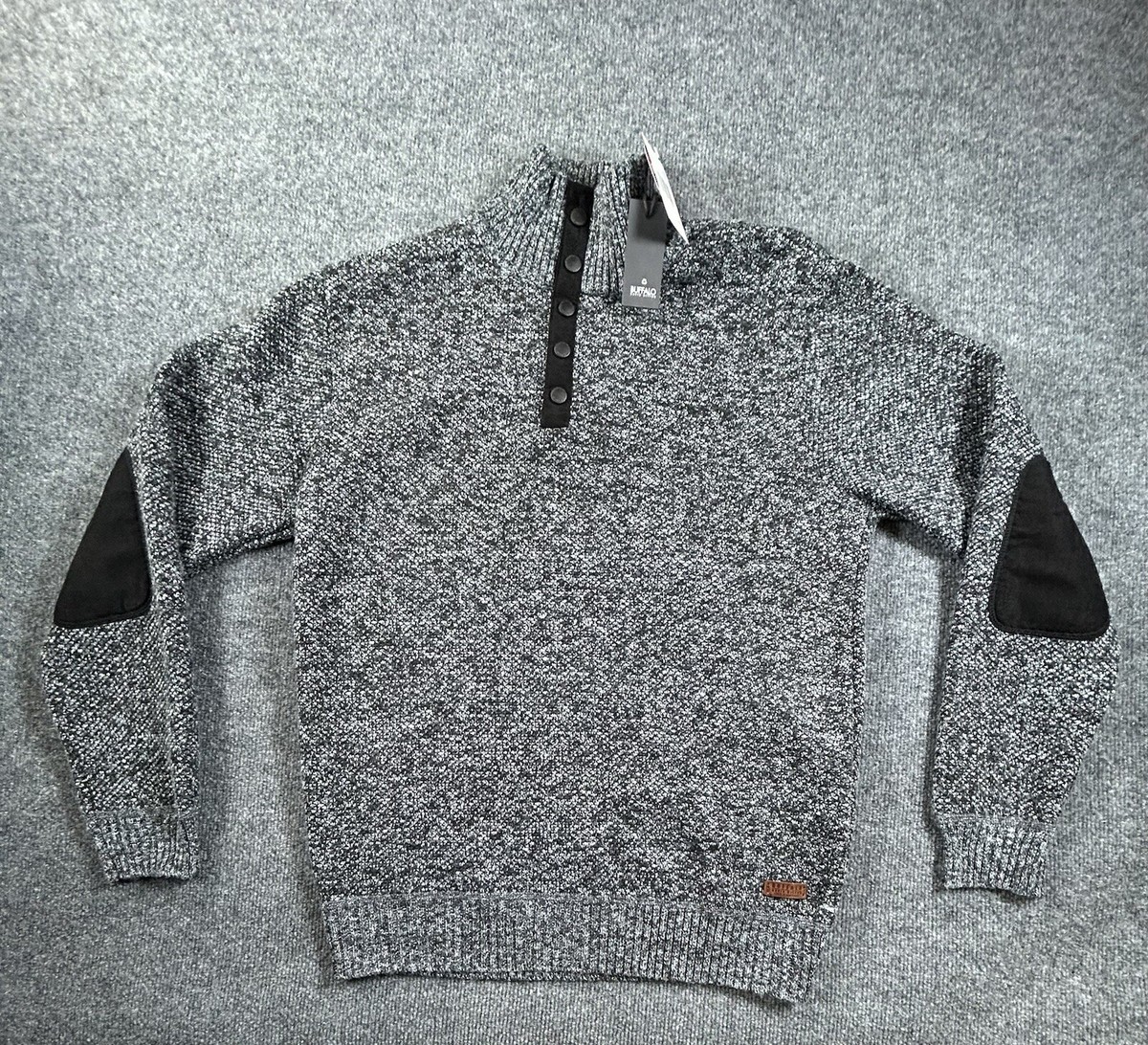 Buffalo David Bitton Sweater Mens Medium M Grey 1/4 Button Fleece