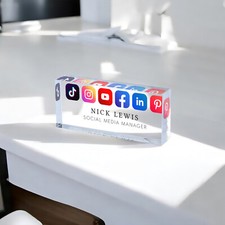 Personalised Social Media Desk Name, Custom Desk Block, Office Logo Names