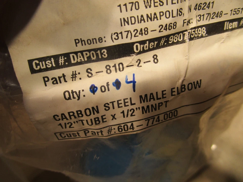 LOT OF 5 SWAGELOK S-810-2-8 1/2" TUBE x 1/2" MNPT ELBOW CONNECTOR FITTINGS S0966 - Image 2 of 3