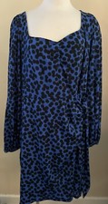 Ava & Viv Womens Plus Size Long Sleeve Faux Wrap Dress XXL Blue Black Dots NWOT