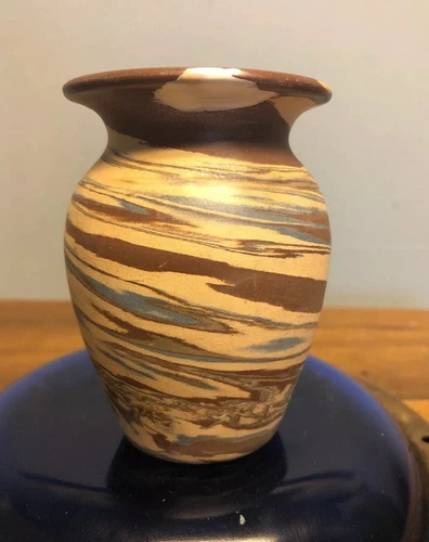 {O-8} Niloak-Second Mark-  Missionware Pottery Bud Vase Repaired 3 1/2" tall