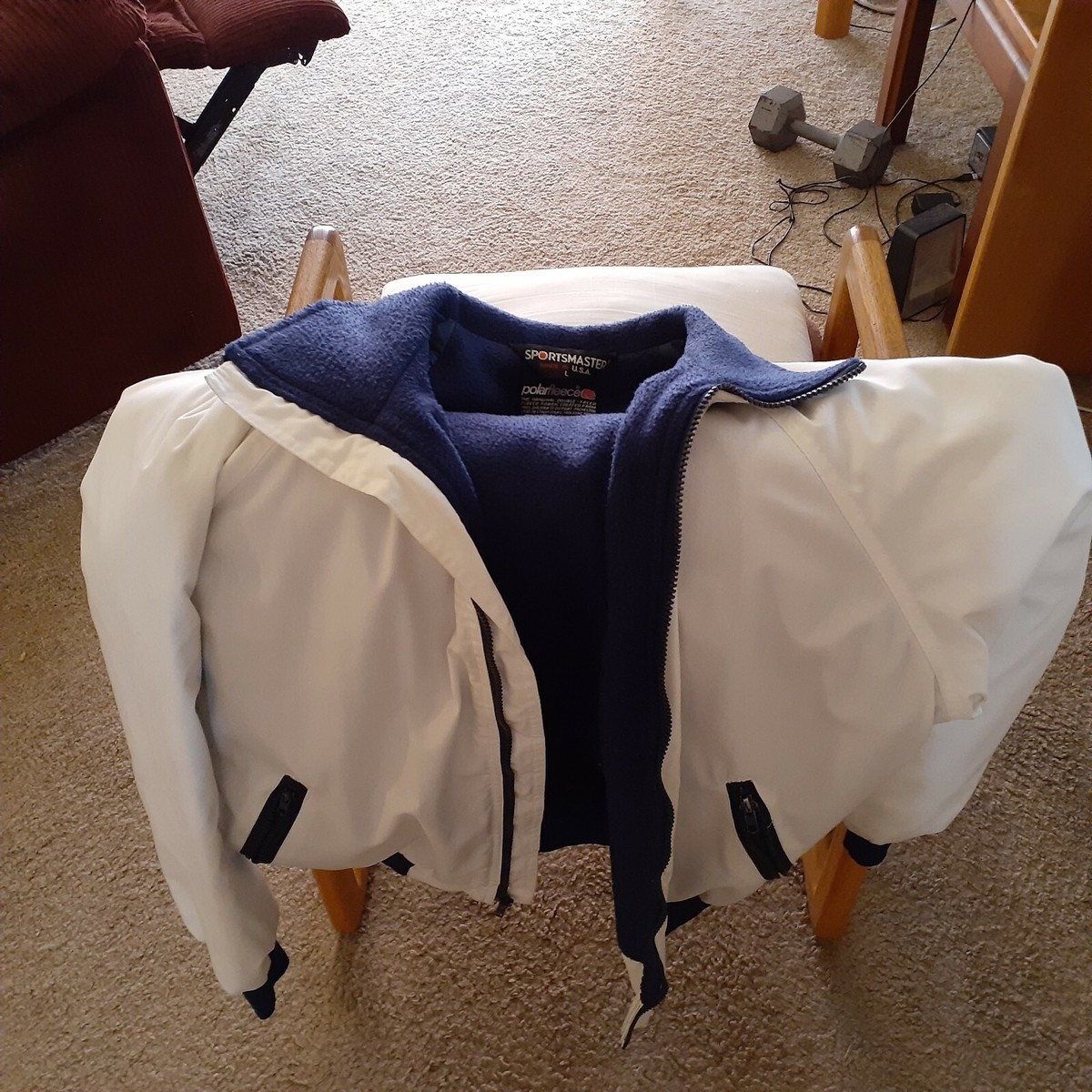 Sportsmaster Polarfleece Jacket by Malden. White with Blue Trim 