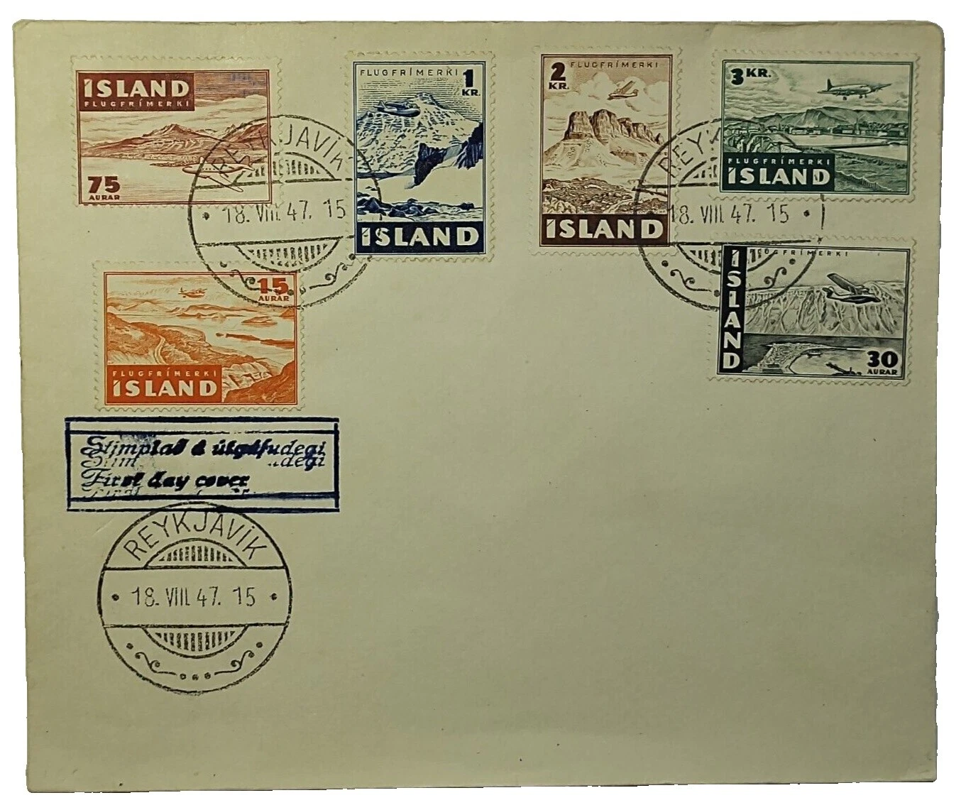Handstamped First Day Cover Icelandic Stamps