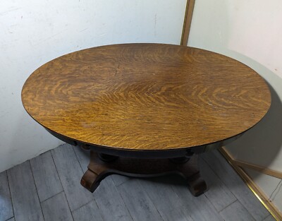 Antique Quartersawn Tiger Oak Wood Oval Library Desk Antique Quartersawn Tiger Oak Wood Oval Library Desk