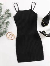 Black Ribbed Cami Bodycon Mini Dress Sz XS S M L XL
