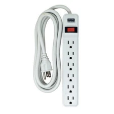 Indoor 6 Outlet Power Strip with White 8' Power Cord Switch, Overload Protection
