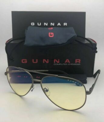 New GUNNAR Computer Eyeglasses MAVERICK 58-13 Gunmetal Aviator w/ Yellow Lenses