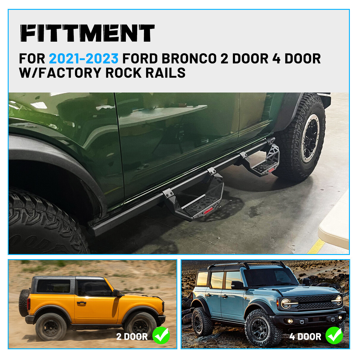For 2021-2026 Ford Bronco Add on OEM Rock Rail Side Step Nerf Bars 2X ...