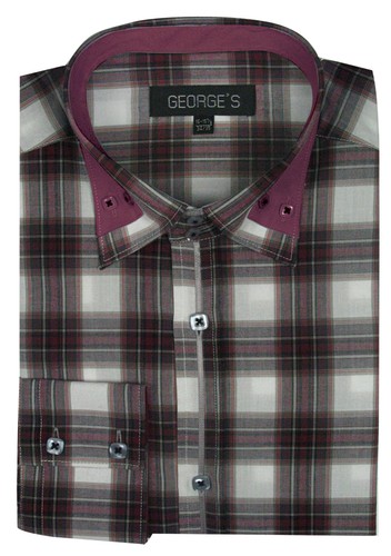 MEN'S FASHION SHIRT 60% COTTON 40% POLY Check Fashion Cuff Button Collar AH 607 - Picture 6 of 11