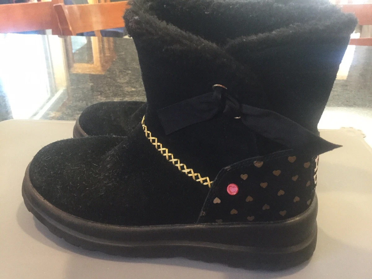 Womens Size 5 Ugg Black Suede Leather UGGS Red I Love Uggs Gold