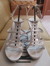 Scarpe Donna Sandali Gioiello Argento Tacco Sandali Eleganti Strass  Cerimonia