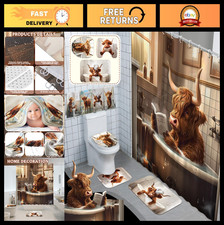 8 Pcs Highland Cattle Shower Curtain Set - Funny Bathroom Decor with Rugs, Towel
