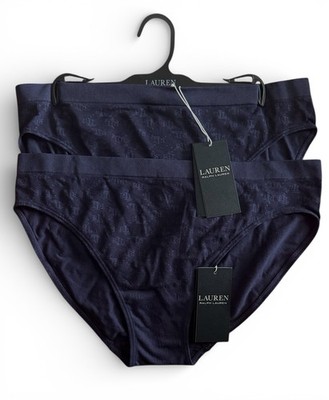 Ralph Lauren LRL Monogram Mesh Navy Bikini Panty Women's Large 2-Pair