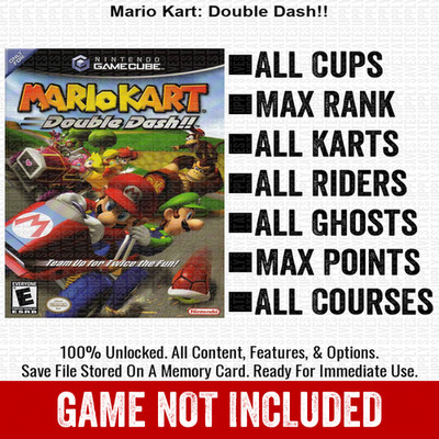 Mario Kart Double Dash 100% Nintendo GameCube Memory Card Save CHEATS