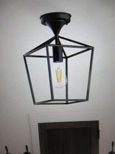 Briignite 7 in. 1-Light Black Modern Industrial Square Cage Semi-Flush Light