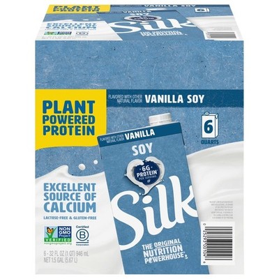 Shelf-Stable Vanilla Soy Milk Pack of 6 Quarts Dairy-Free Vegan Long Life