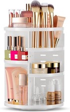 Masirs 360 Rotating Makeup Organizer - Adjustable Shelf Height and White