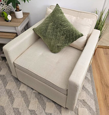 2 x Cream Fabric Armchair Sleeper Chair Convertible Pull-Out Single Bed 85x80x75