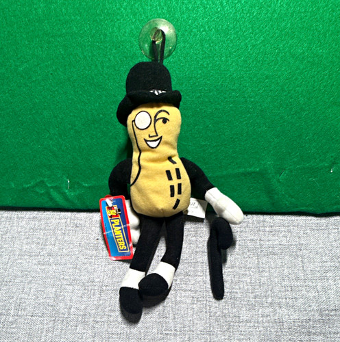 Vintage Planters Nuts Mr. Peanut Plush Doll w/Hat Cane & Suction Cup Hanger Loop