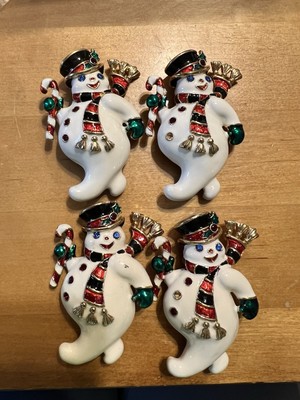 Bob Mackie Snowman Brooch Enameled Gold tone Brooch Repair Lot Of 4 #107
