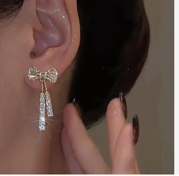 Women Bow Zircon Crystal Earrings Shinny Fashion Gift Trendy Sparkling Stylish