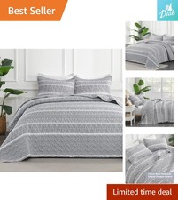 All-Season Queen Quilt Set - 3-Piece Grey Bohemian Reversible Comforter - 90x96