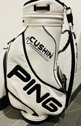 Vintage PING Golf Leather Cart Bag With Rain Cover White & Black RARE - Picture 7 of 15