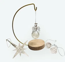 Set of 4 Clear Crystal-Look Christmas Ornaments Angel, Starburst, faceted Drops