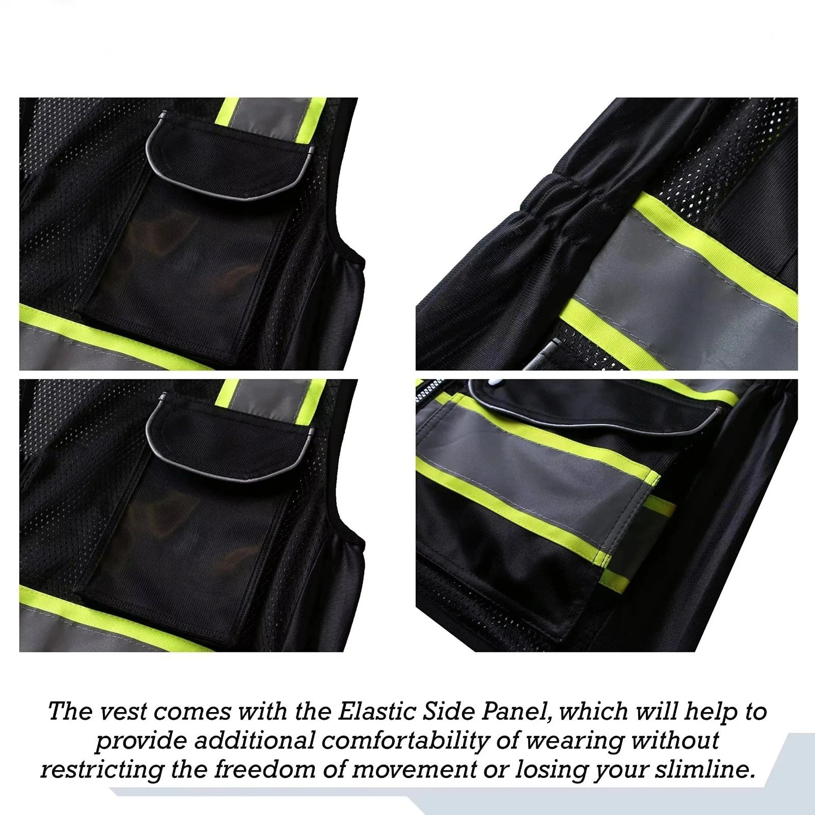 Hi Vis Reflective Safety Vest Black Work Jacket Construction 100% Polyester image 4