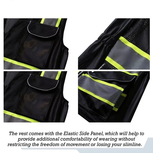 Hi Vis Reflective Safety Vest Black Work Jacket Construction 100% Polyester image 4