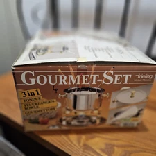 Gourmet Standard Deluxe Stainless Steel Fondue Set with Rotating Lazy-Susan Base