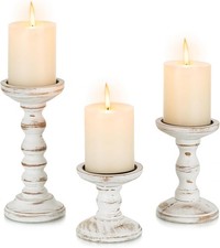 White Washed Pine Candle Holders Set of 3