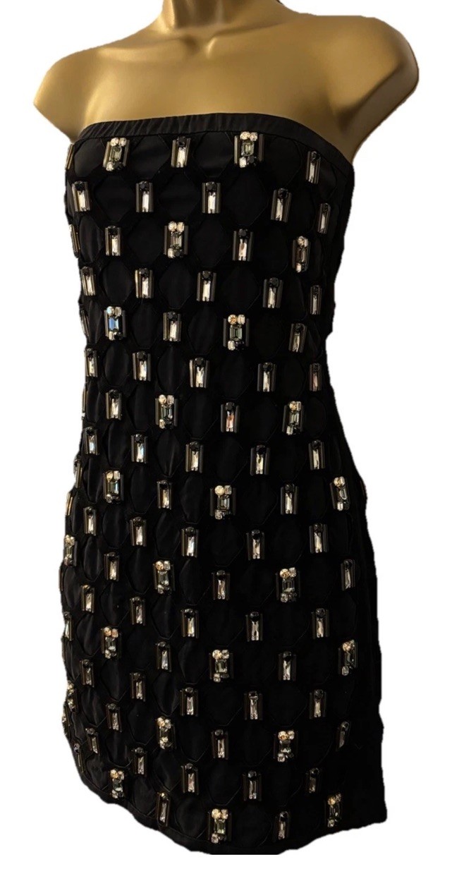 RARE All Saints Black Dress Swarovski Crystal  Suede  UK 10 Party Wedding Ltd Ed image 5