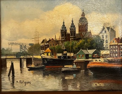 Anton Rutgers (1880-1949) Niederländisch Öl auf Leinwand ''Der Kanal in Amsterdam'' signiert