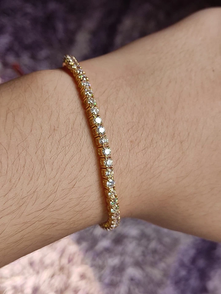 Brazalete de tenis/eslabones redondos de diamantes naturales de 3,75 quilates de oro amarillo sólido de 14 k de 7,5"" Foto 4 de 4