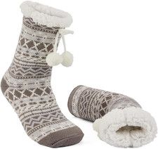 Women's Winter Slipper Socks with Grippers, Warm Cozy Fuzzy Fleece-lined Cabin S