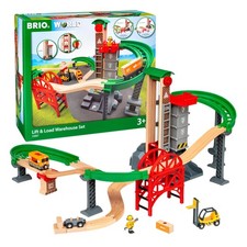 BRIO World Lift Load Warehouse Set 32Piece Wood Train Set Works with All