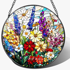Stained Glass Window Hanging, 8 Inch Wildflower Stained Glass Suncatcher, Suncat